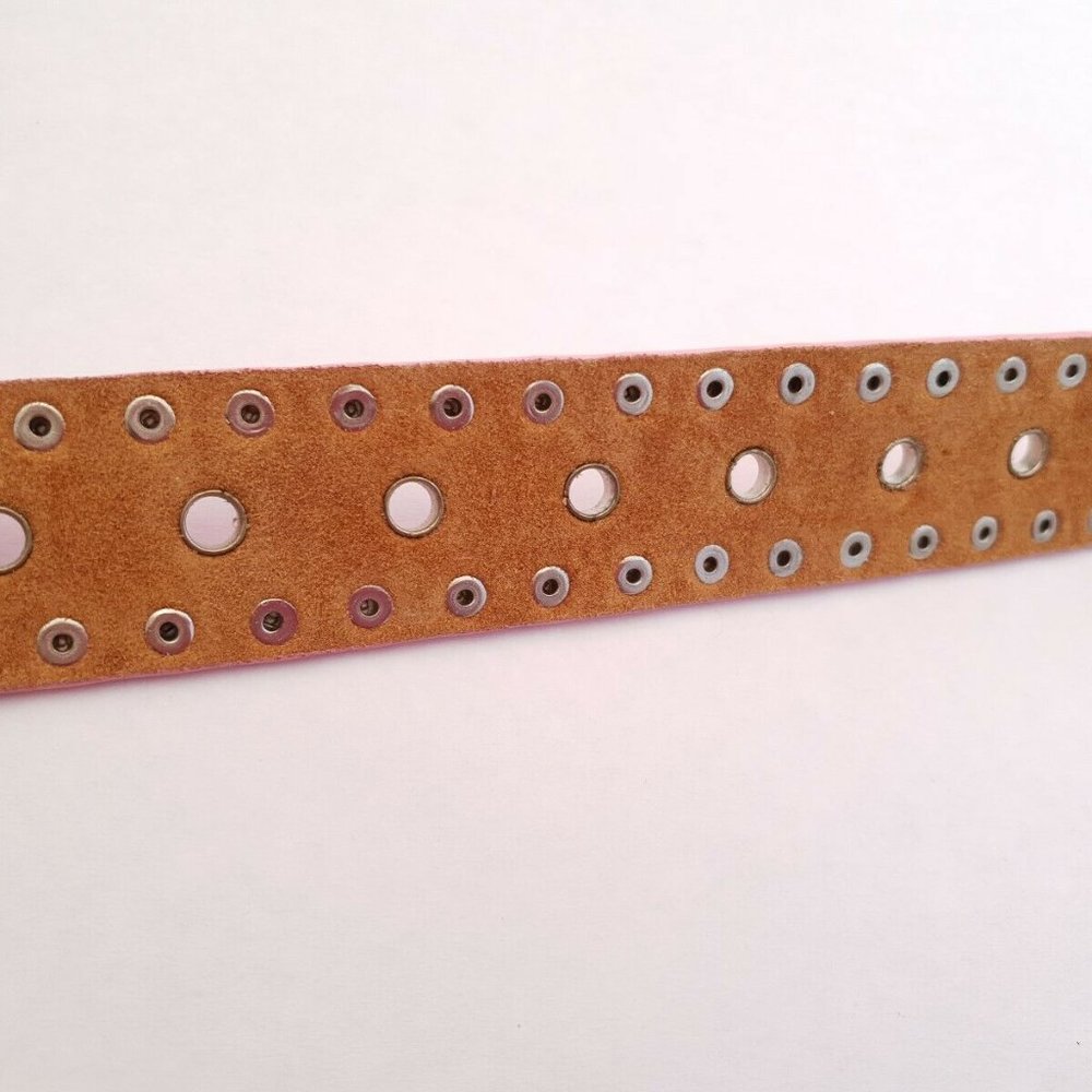 Genuine Bonded Leather Studded Belt Mall Goth Y2k Pink Metal Stud Punk Glam Rock - Picture 9 of 10
